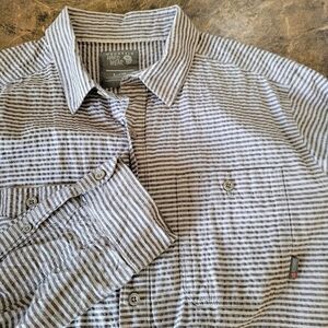 Mountain Hardwear Size L Long Sleeve Striped Button Shirt Gray White Hiking